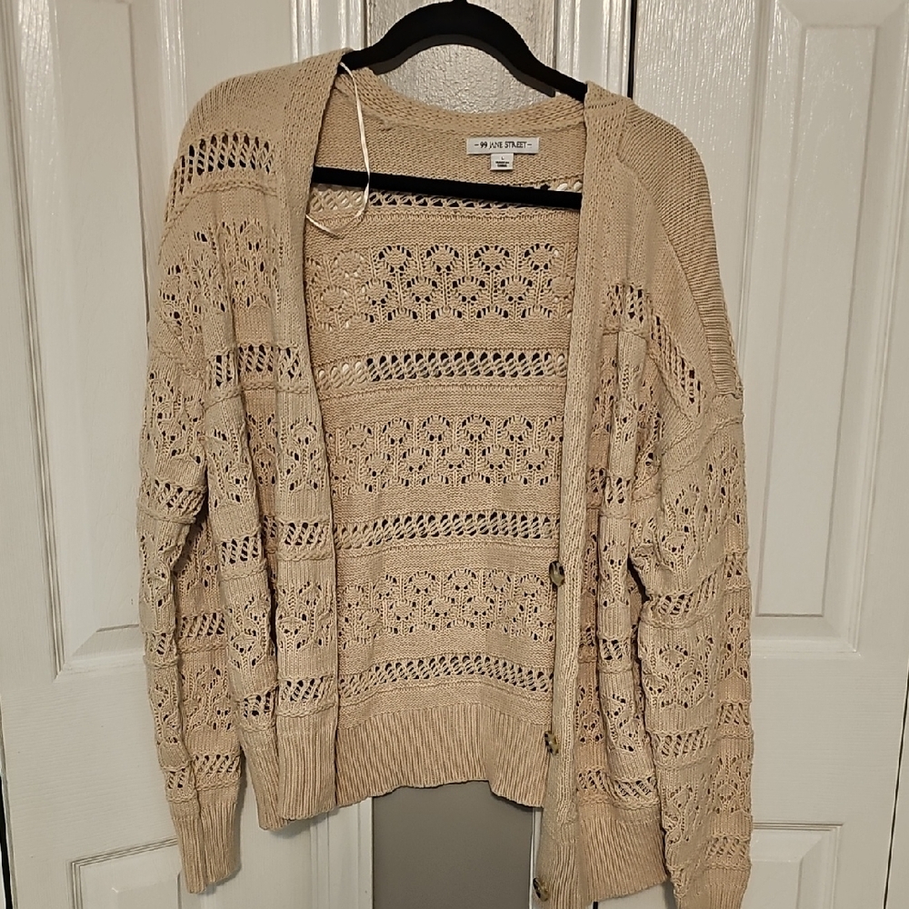 Tan Open-Front Knit Cardigan Sweater